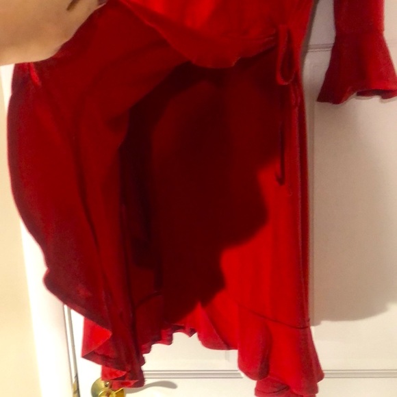 BRAND NEW Faux Wrap Dress with Ruffles and Stretch! NWOT in Red (or Black) - Picture 2 of 5